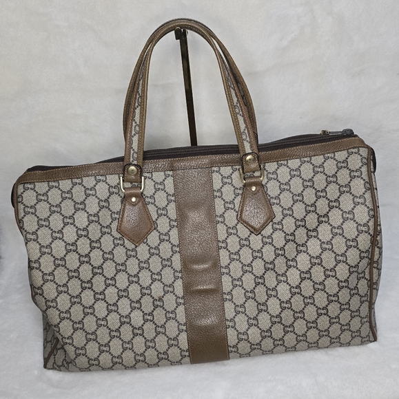 GUCCI GG Plus Canvas Boston Bag PVC Leather Beige - Picture 4 of 16